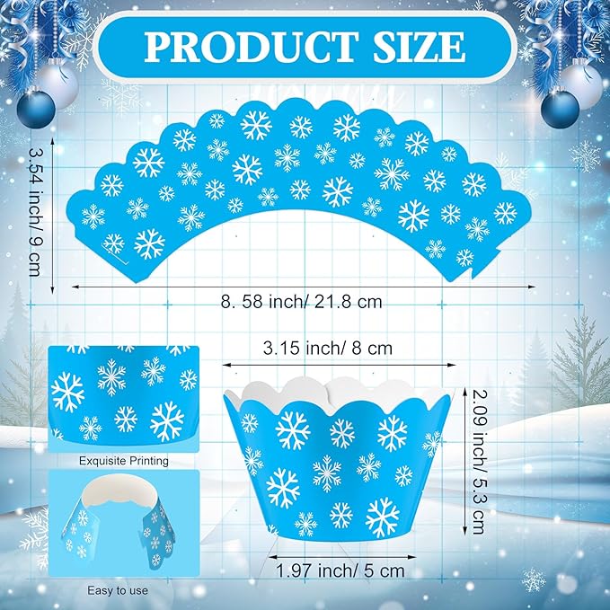 Domensi 100 Pcs Snowflake Cupcake Wrappers Blue Cupcake Liners Christmas Blue - Image 3