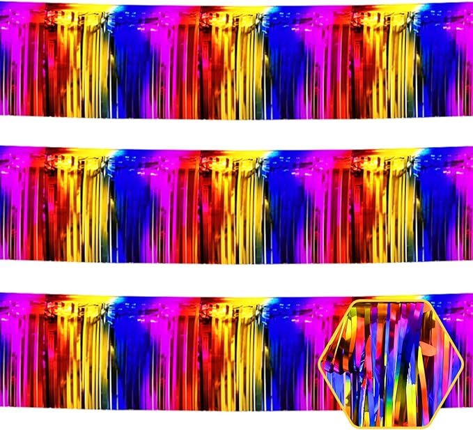 3 Pack 10 Long Rainbow Metallic Foil Fringe Garland Wall Hanging Tassle Banner by Ferwzsr
