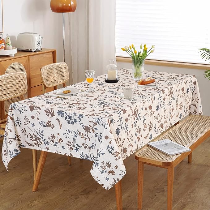 MYSKY HOME Rustic Tablecloth Classic Brown Leaves Printed Linen Fabric Table - Image 6