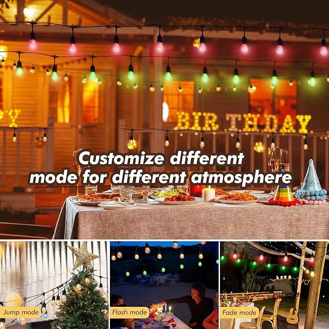 24FT Solar Outdoor String Lights, 12 Shatterproof E26 Edison LED Bulbs - Image 3