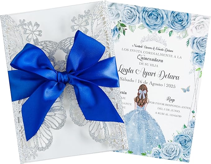 20 PCS 5.12x7.2 Butterfly Quinceanera Invitation, Laser Cut Wedding Invitation by FEIYI