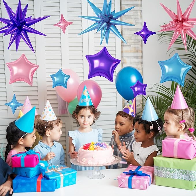 16 Pcs Pink Purple Blue Star Balloons, 22/18/10 Inch Foil Balloons, - Image 6