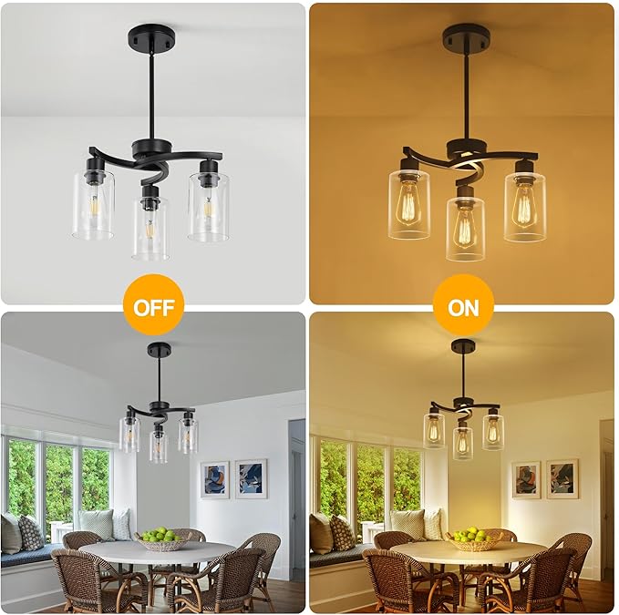 3-Light Modern Farmhouse Black Pendant Lights Kitchen Island, Adjustable Height - Image 5