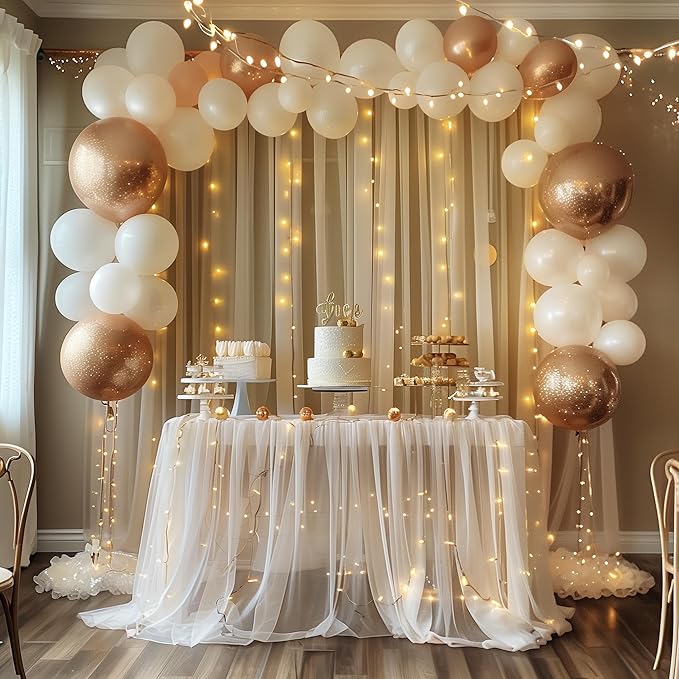 Tulle Backdrop Curtains with Lights String 10FT X 8FT Champagne Sheer Curtain - Image 6