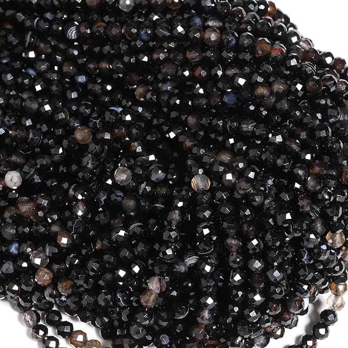 Song Xi 180pcs 2mm Natural Obsidian Gemstone Beads Faceted Round Loose Stone - Image 5