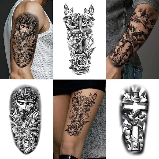 77 Sheets Christian Temporary Tattoo Adult, Religious Jesus Christ Cross Angels - Image 5
