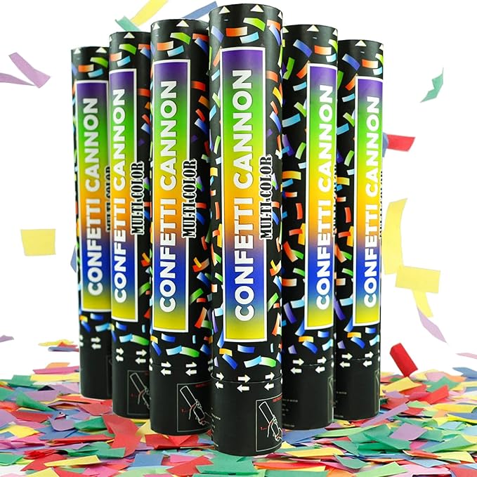 Biodegradable Confetti Cannon 6 Pack Multicolor Party Popper Shooters, 12 Inch by OceanWings