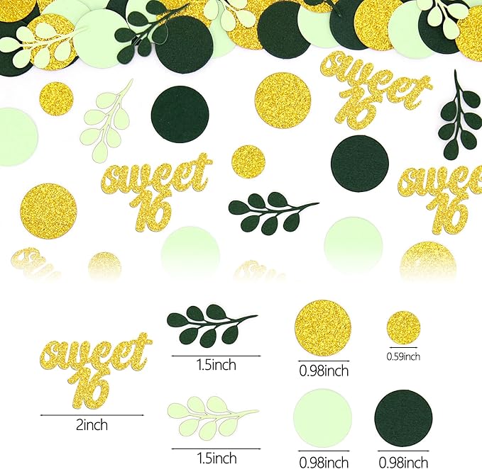 300PC Gold Glitter and Sage Green Sweet 16 Party Decorations Greenery Happy - Image 6