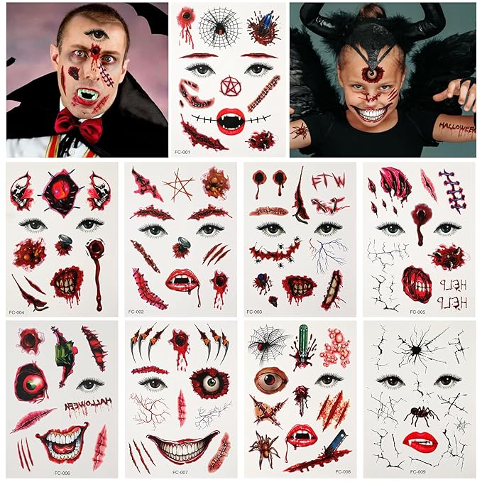 Halloween Horror Makeup Fake Scars Temporary Tattoos by toututu