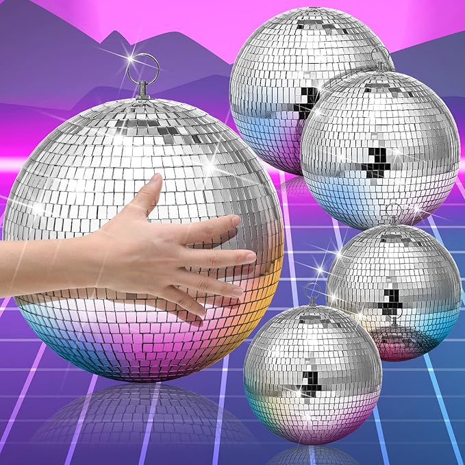 4 Pack Large Disco Balls Party Decoration Silver Hanging Reflective Mirror Ball by CHENGU