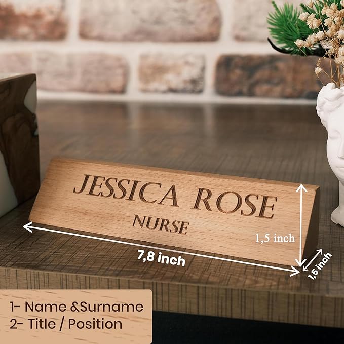 Custom Wooden Desk Name Plate – Personalized Engraved Name & Title Sign – - Image 2