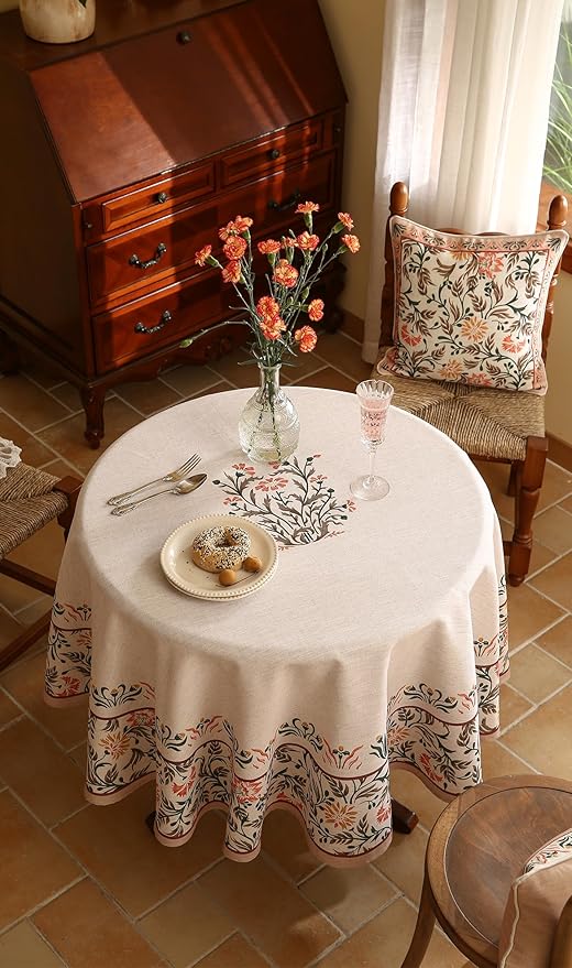 ISAENNE Floral Tablecloth for Round Tables, Linen Table Cloth - Image 4