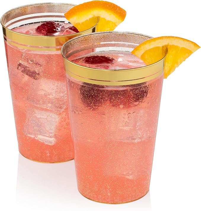 Perfect Settings 100 Premium 12oz Hard Plastic Cups Clear Glitter Gold Plastic - Image 4