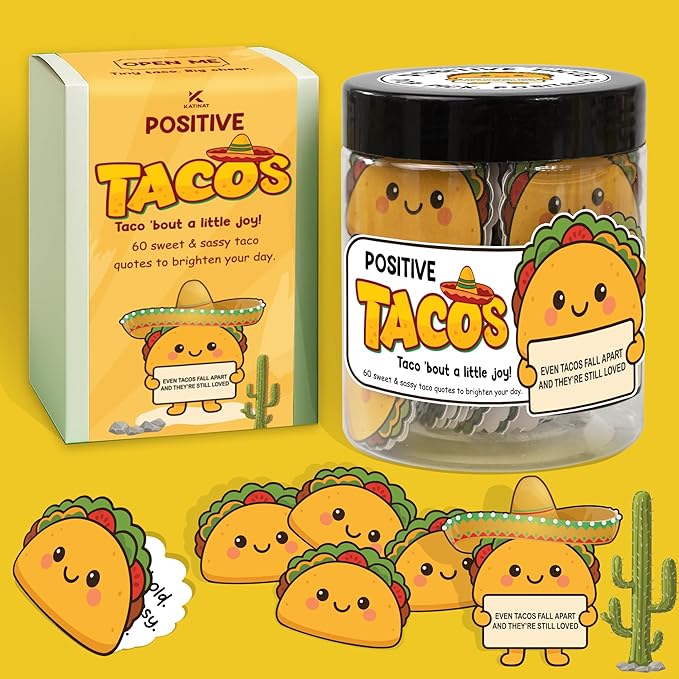 Positive Taco Jar – 60 Funny Emotional Support Taco, Back to School Gift by KATINAT