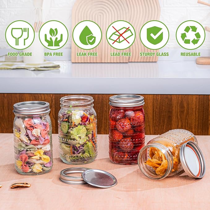 Mason Jars 32 Oz with Lids Wide Mouth 4 Pack, Glass Jars Canning Jars Large - Image 3