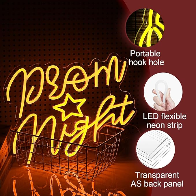 Prom Night Neon Sign for Wall Decor Yellow LED Words Neon Light by USB Powered - Image 3