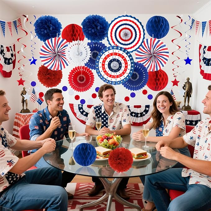 24PCS Patriotic Decorations 4th of July Decorations Set Red White Blue Hanging - Image 3
