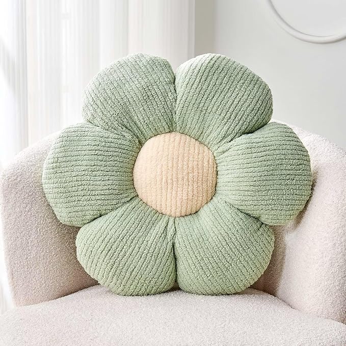Flower Throw Pillow, Soft Sage Green 19.6" Shaped Floor Pillow by Kcvvcr