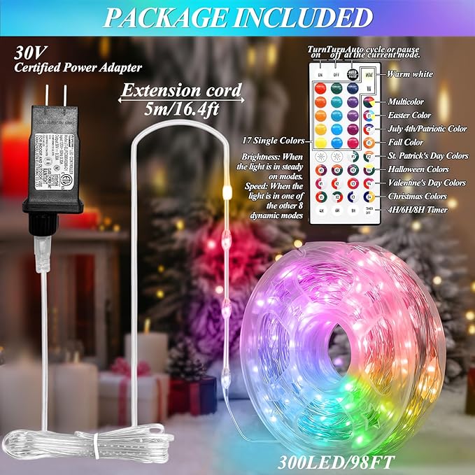 300 LED Fairy Lights Color Changing, 98 FT 35 Colors String Lights - Image 4