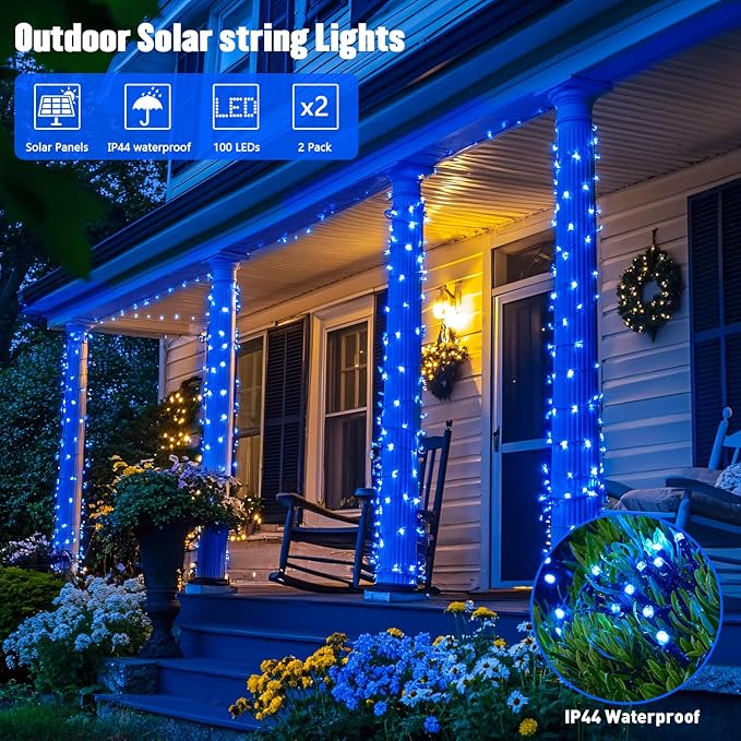 JMEXSUSS 2 Pack Blue Solar Christmas Lights: 100 LED 33ft Blue Solar Lights - Image 3