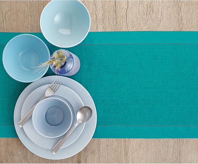 Solino Home Linen Teal Table Runner 156 Inches Long - Image 3
