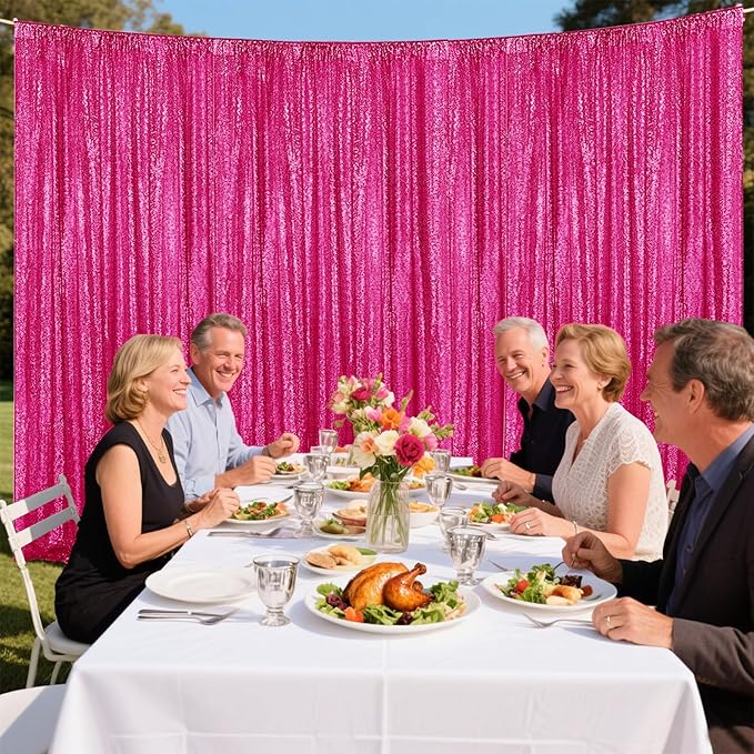 Fuchsia Sequin Backdrop Curtain 2 Pieces 2FTx8FT Glitter Photography Backdrop - Image 3