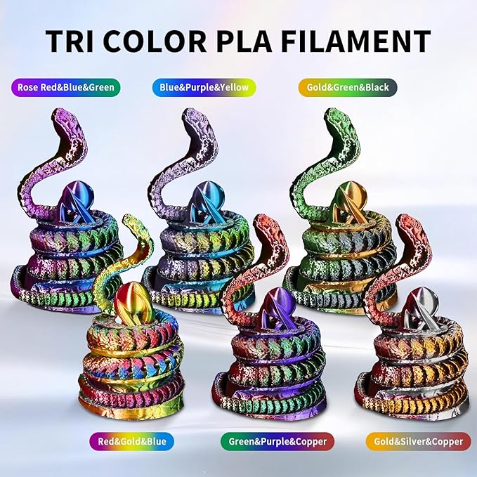 YOUSU 3D Printer Filament Silk PLA Filament Rainbow Color, 1.75mm Tri Color - Image 2