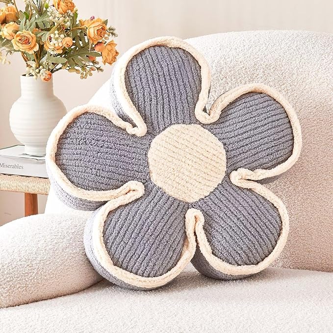 Flower Shaped Floor Cushion & Decorative Throw Pillow, Soft Plush Seating by Kcvvcr