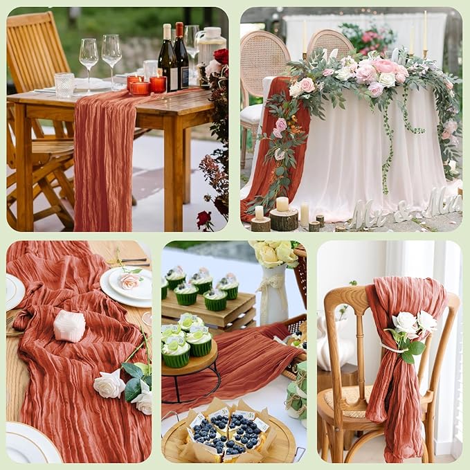 Asee'm 3pcs Cheesecloth Table Runner 120 Inches Long Terracotta Boho Gauze - Image 7