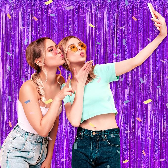 6 Pack Purple Foil Fringe Curtain Backdrop, 3.28Ft x 8.2Ft Metallic Tinsel Foil - Image 6