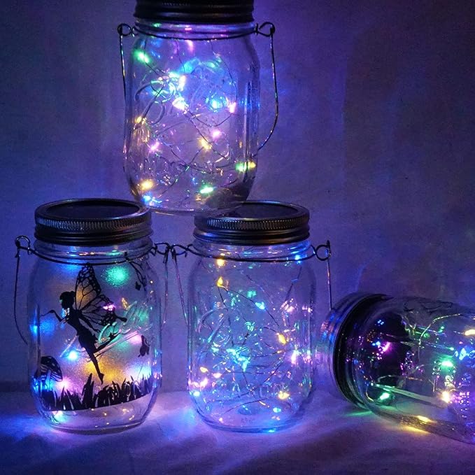 Solar Mason Jar Lid String Lights, 8 Pack 20 Led String Fairy Star Firefly Jar - Image 4