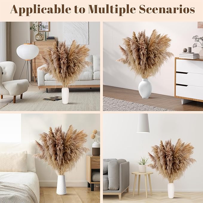 40" inch 11 Stems Natural Pampas Grass Tall Decor, Pompas Grass, Large Brown - Image 7