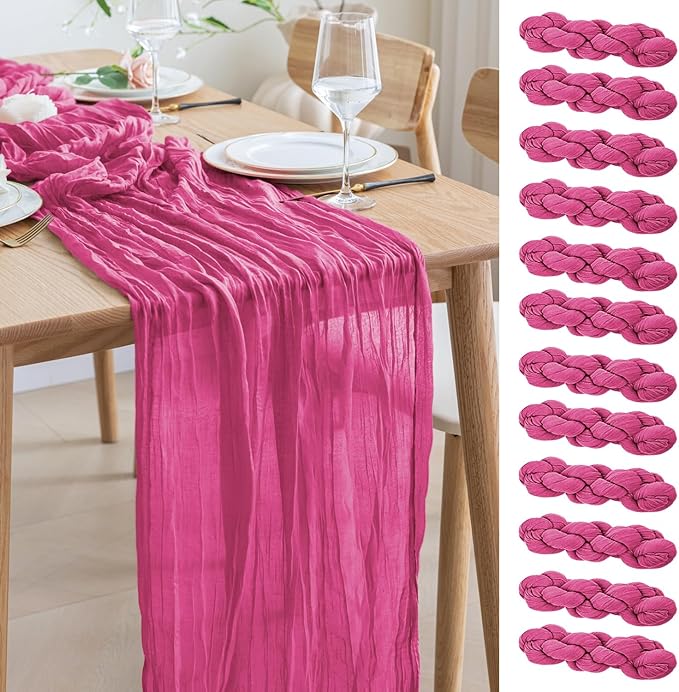 Asee'm 12pcs Cheesecloth Table Runner 120 Inches Long Deep Pink Boho Gauze by Aseem