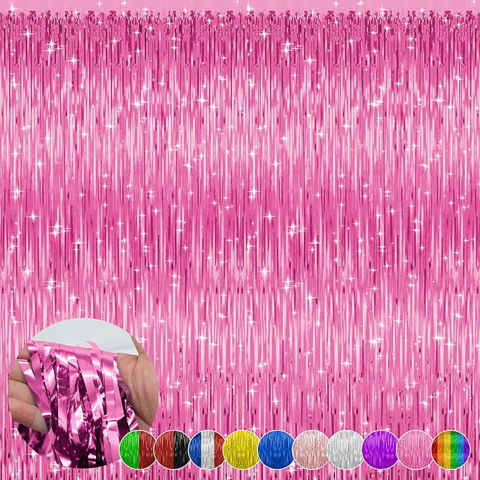 5 Pack Party Backdrop Decorations Pink Tinsel Curtain Party Backdrop Foil - Image 9