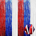 6 Pack White Blue Red Foil Fringe Curtain Backdrop, 3.28Ft x 8.2Ft Metallic by Ferwzsr