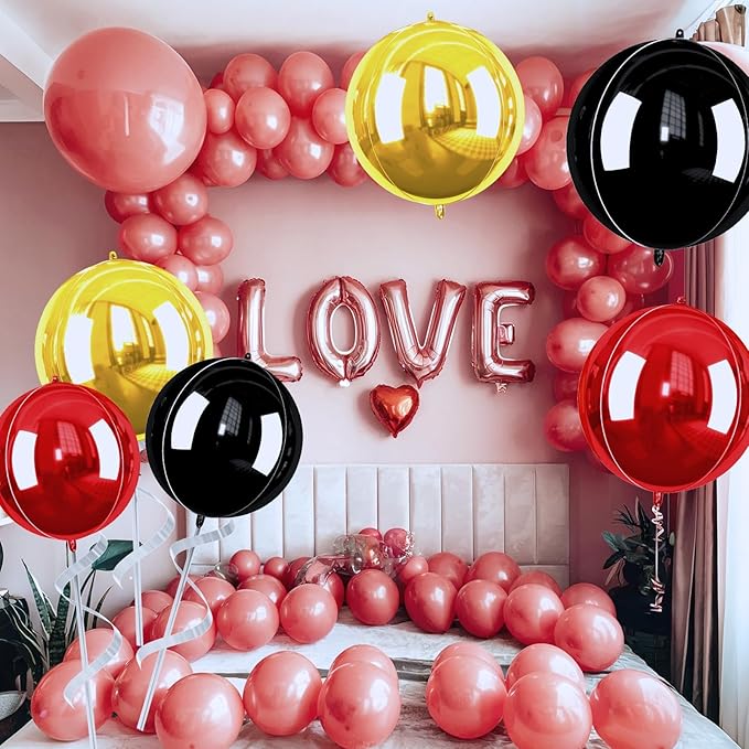 Black Gold Red Giant 4D Foil Balloons, 22 Inch Big Round Foil Balloon - Image 7