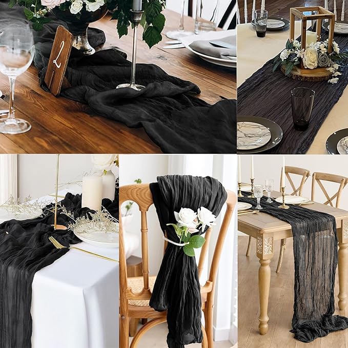 10FT 12 Pack Black Cheesecloth Table Runner 20 x 120 Inch Long Boho Fabric - Image 6