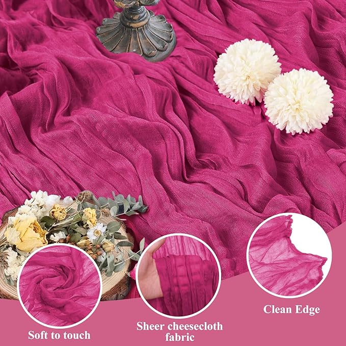Asee'm Cheesecloth Table Runner 120 Inches Long Fuchsia Boho Gauze Cheese Cloth - Image 3