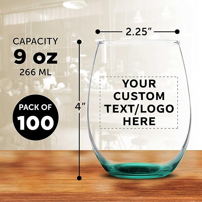 Custom Stemless Wine Glass 9 oz. Set of 100, Personalized Bulk Pack - Image 5