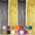 4 Pack Black and Gold Foil Fringe Backdrop Curtains, Tinsel Streamers Birthday by Voircoloria