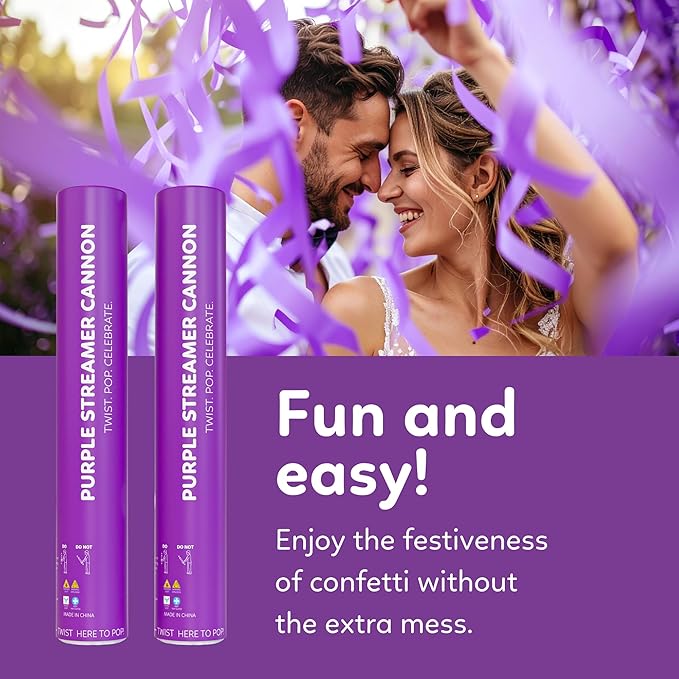 2 Pack Streamer Cannon Confetti Poppers | Biodegradable Purple Confetti | TUR - Image 2