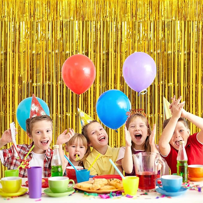 2 Pack Gold Fringe Curtains Foil Shiny Fringe Backdrop Tinsel Door Streamers - Image 4