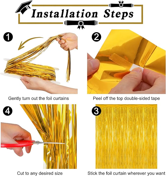 8 Pack 2025 Graduation Party Decorations, 3.28 FT x 7.05 FT Gold Backdrop - Image 3