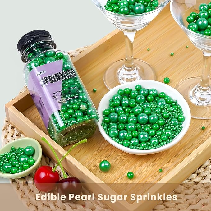 Christmas Edible Green Pearl Sprinkles, Edible Sugar Pearls - Image 5
