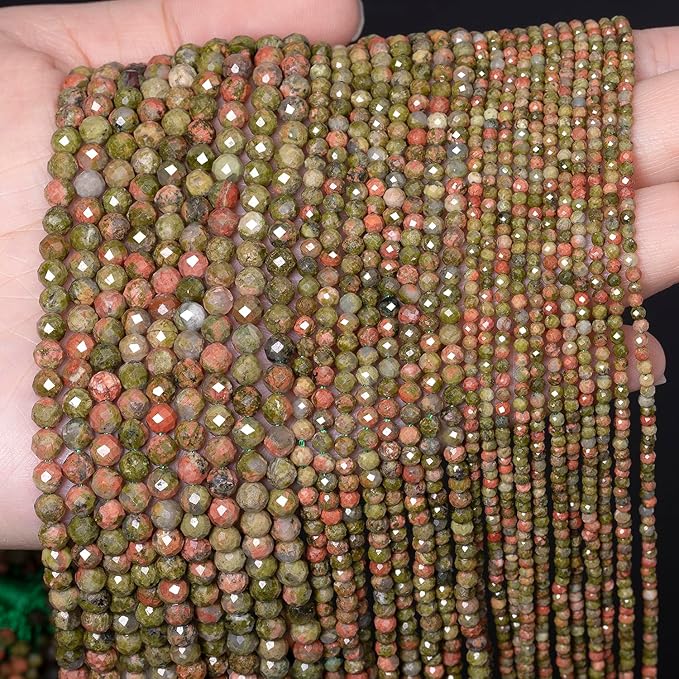 Song Xi 180pcs 2mm Natural Unakite Gemstone Beads Faceted Round Loose Stone - Image 3