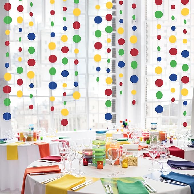 Super Mario Party Decorations Circle Dot Garland Red Blue Yellow Green Hanging - Image 9