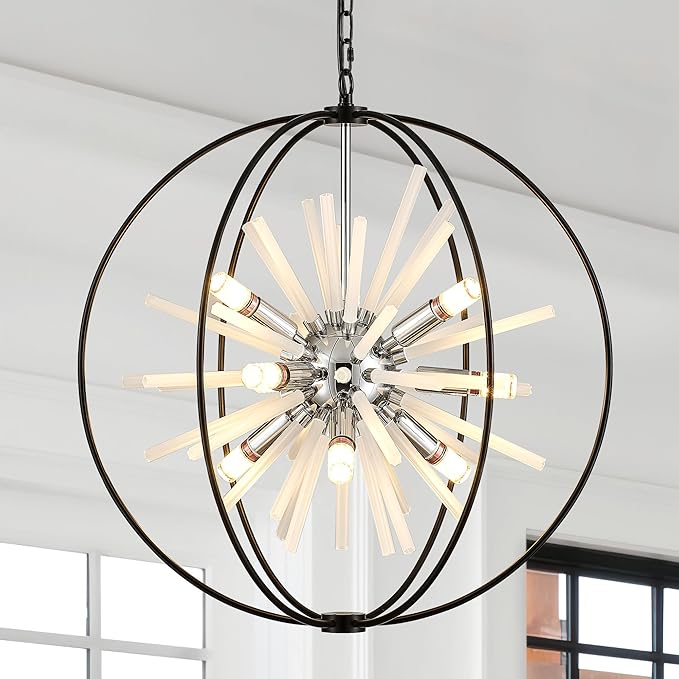 23.6" Black Chrome 12-Light Globe Sputnik Chandelier Modern Adjustable Hanging by TACDANDM