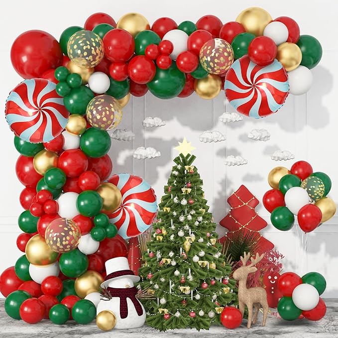 Christmas Red Green Gold Balloons Set - Image 4