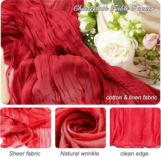 8 Pack 10Ft Red Cheesecloth Table Runner 35x120 inch Boho Gauze Cheese - Image 2