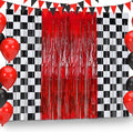 3 Pcs Racing Cars Foil Fringe Curtain Red Black White Checkered Photo Booth by JarThenaAMCS